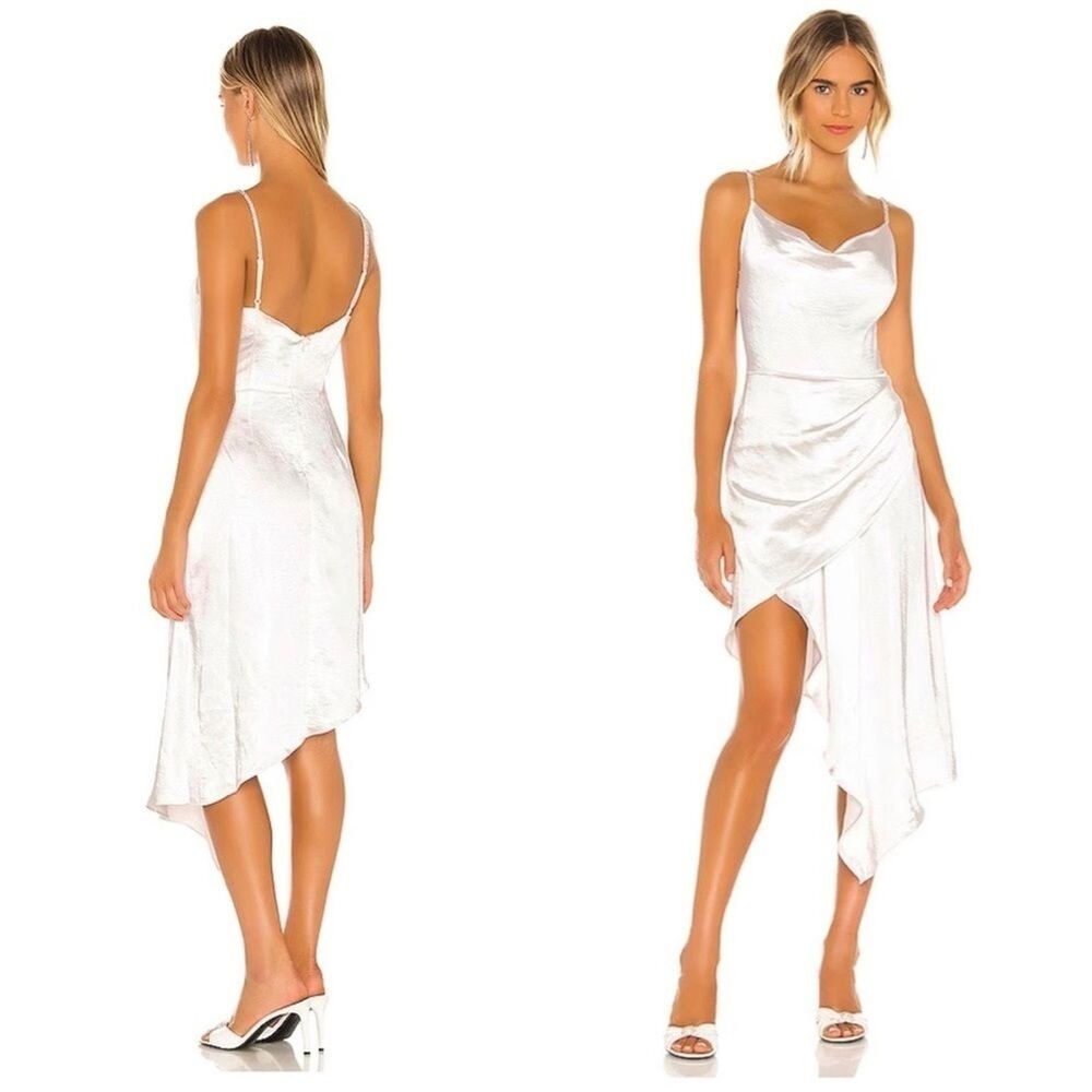NWT ELIATT Satin Jacinda Rhinestone Asymmetric Cocktail White Dress Sz M